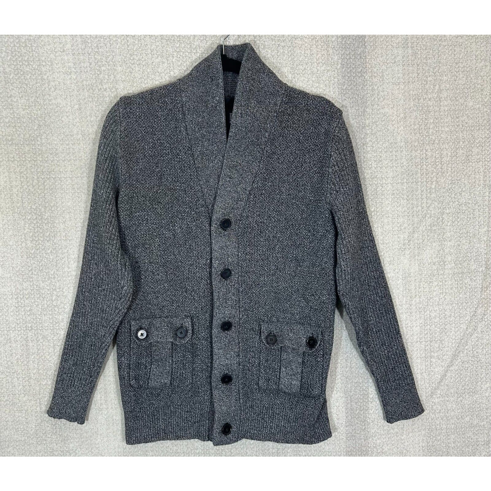 H&M Cardigan Mens Medium‎ Gray Button Front Long Sleeve V Neck Pockets Sweater